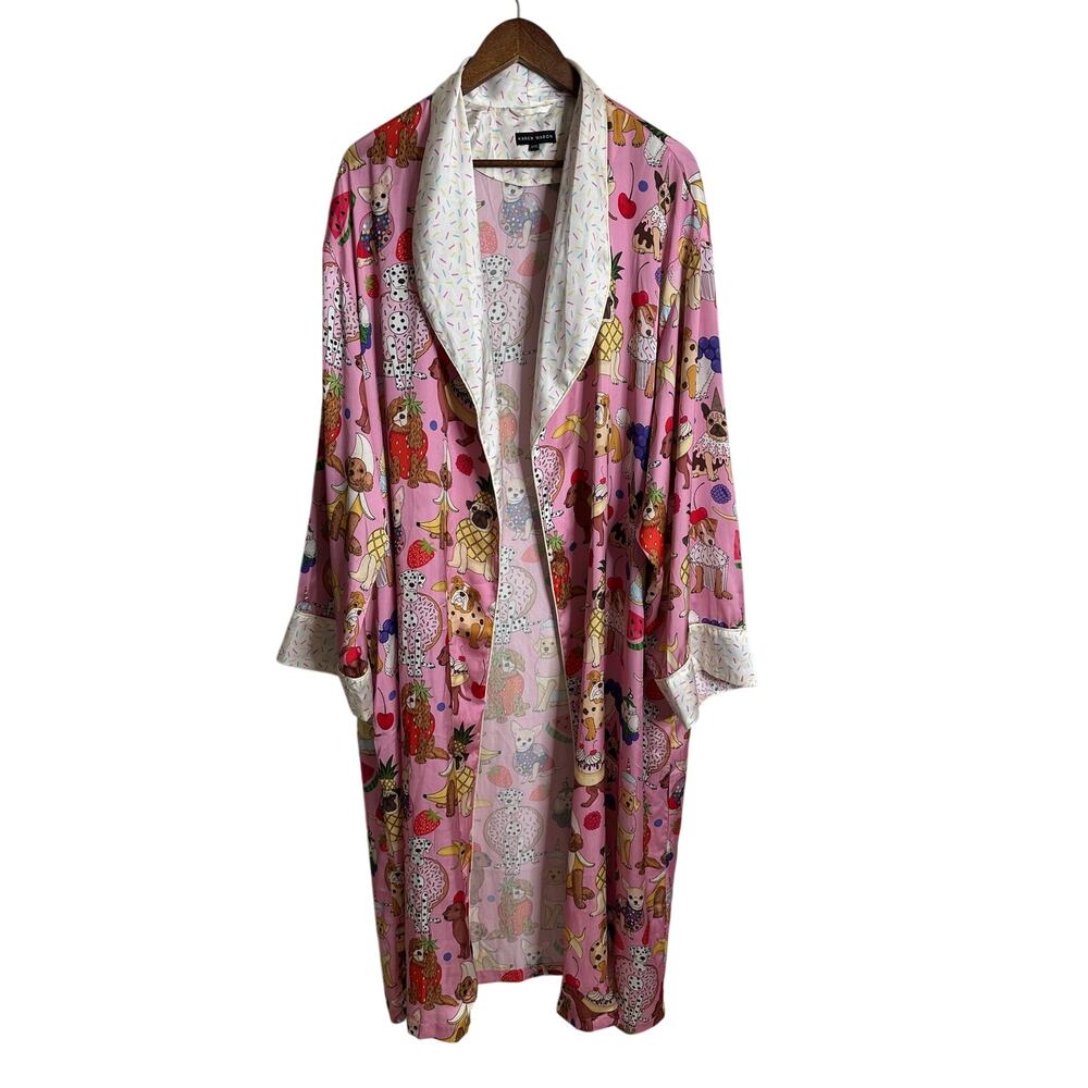Karen Mabon Dog Desserts Satin Robe Maximalist Whimsical Womans L/XL